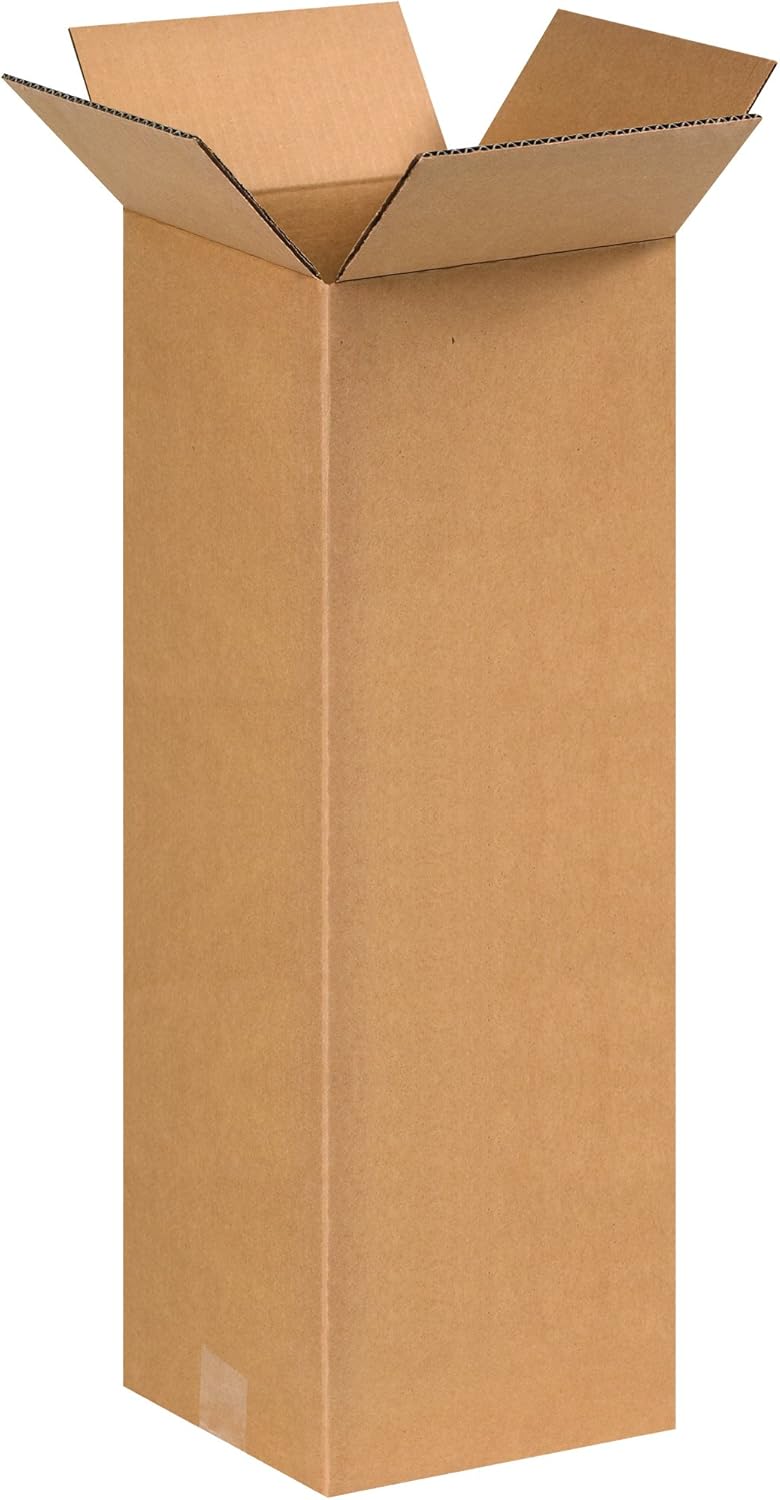 Aviditi 8820 Tall Corrugated Cardboard Box 8" L x 8" W x 20" H, Kraft, For Shipping, Packing and Moving (Pack of 25)