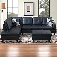 Vista 13 de Sofá modular para sala de estar, sofá seccional de cuero marrón en forma de L con diván y otomano de almacenamiento para sala de estar