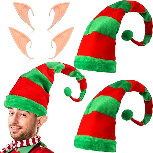 4 sombreros de elfo de Navidad y orejas de elfo disfraces de personajes de libro de cuentos de Halloween accesorios de elfo de Navidad orejas falsas