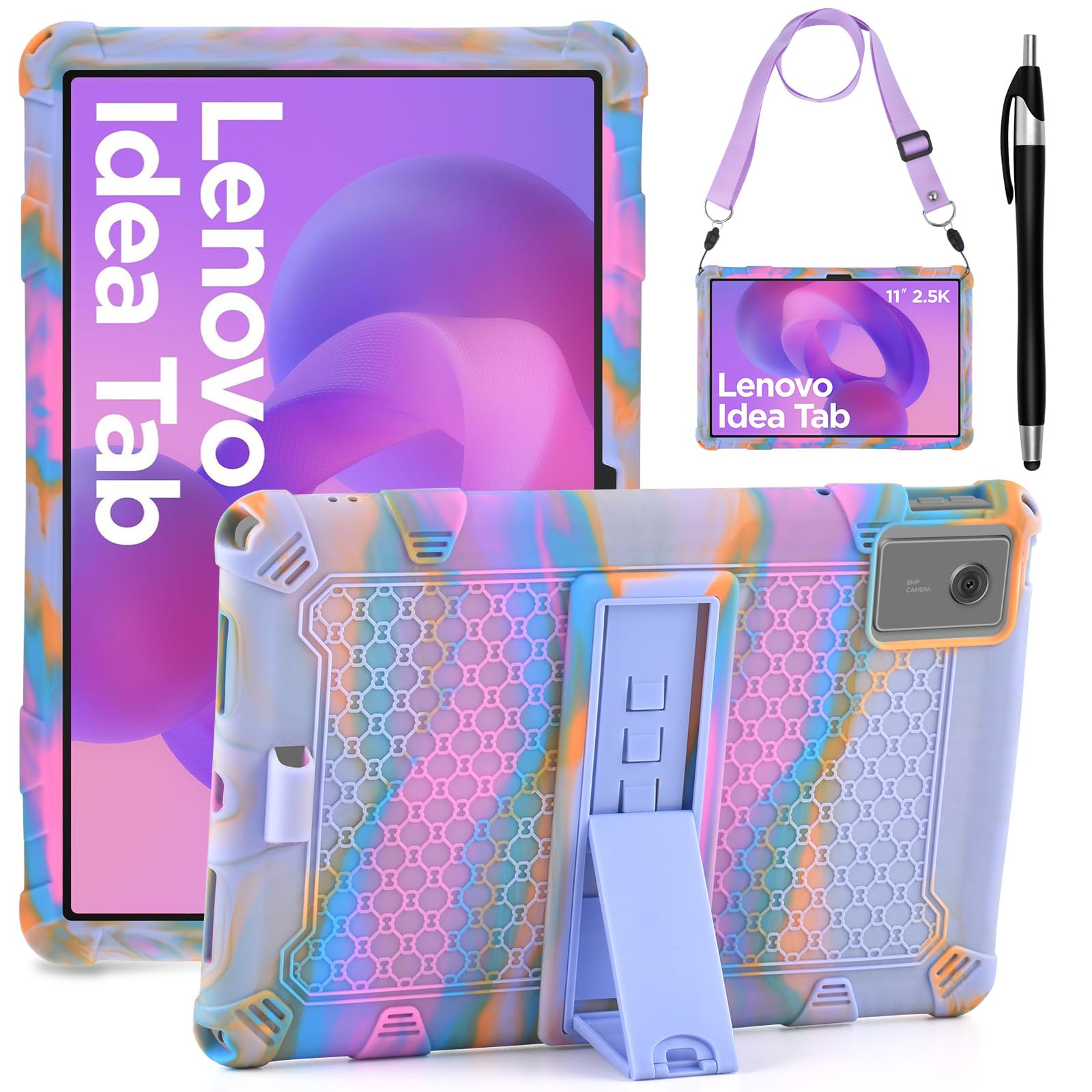 KATUMO Silikonowe etui dla dzieci do Lenovo Idea Tab 11 cali 2025/ Tab M11 2024/ Tab K11 Gen 2 11" 2025 (TB336/TB330/TB331/TB335), ochronne etui z paskiem na ramię i piórem do rysowania, kolorowe