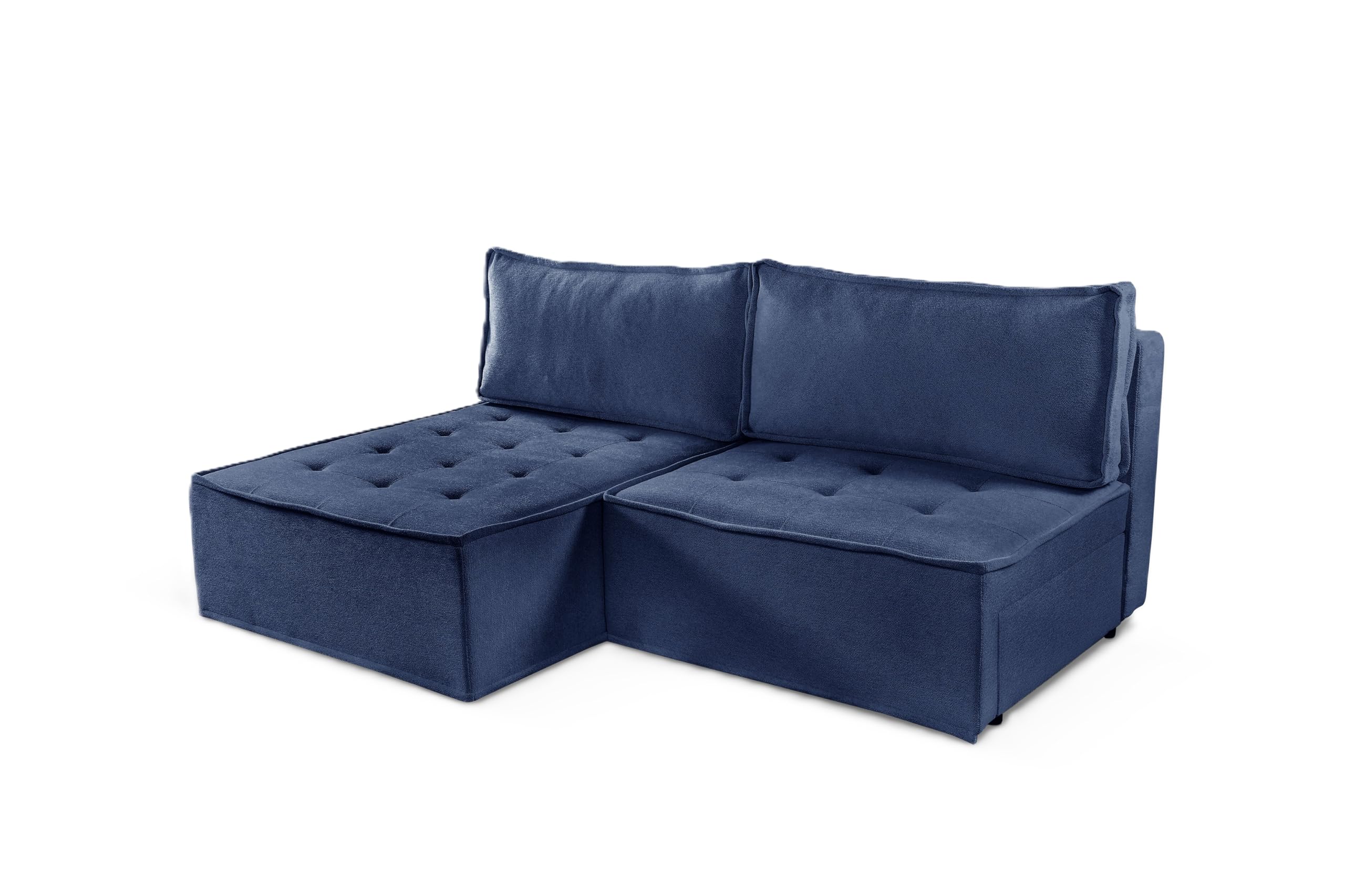 Nowoczesna tapicerowana sofa rozkładana stylowa kanapa narożna z eleganckiej niebieskiej tkaniny idealna do salonu lub pokoju gościnnego oszczędzająca miejsce design wszechstronne rozwiązanie do