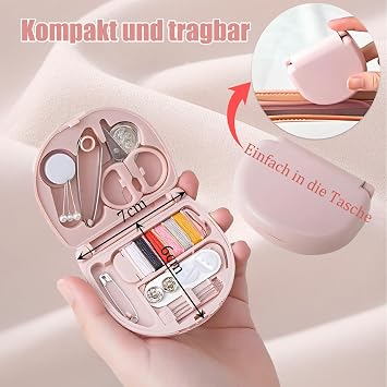 HSYTEK Mini dikiş seti, taşınabilir dikiş seti, seyahat, pembe iğne ve iplik seti, yeni başlayanlar, kendin yap ve evde kullanım için (6 x 7 cm)