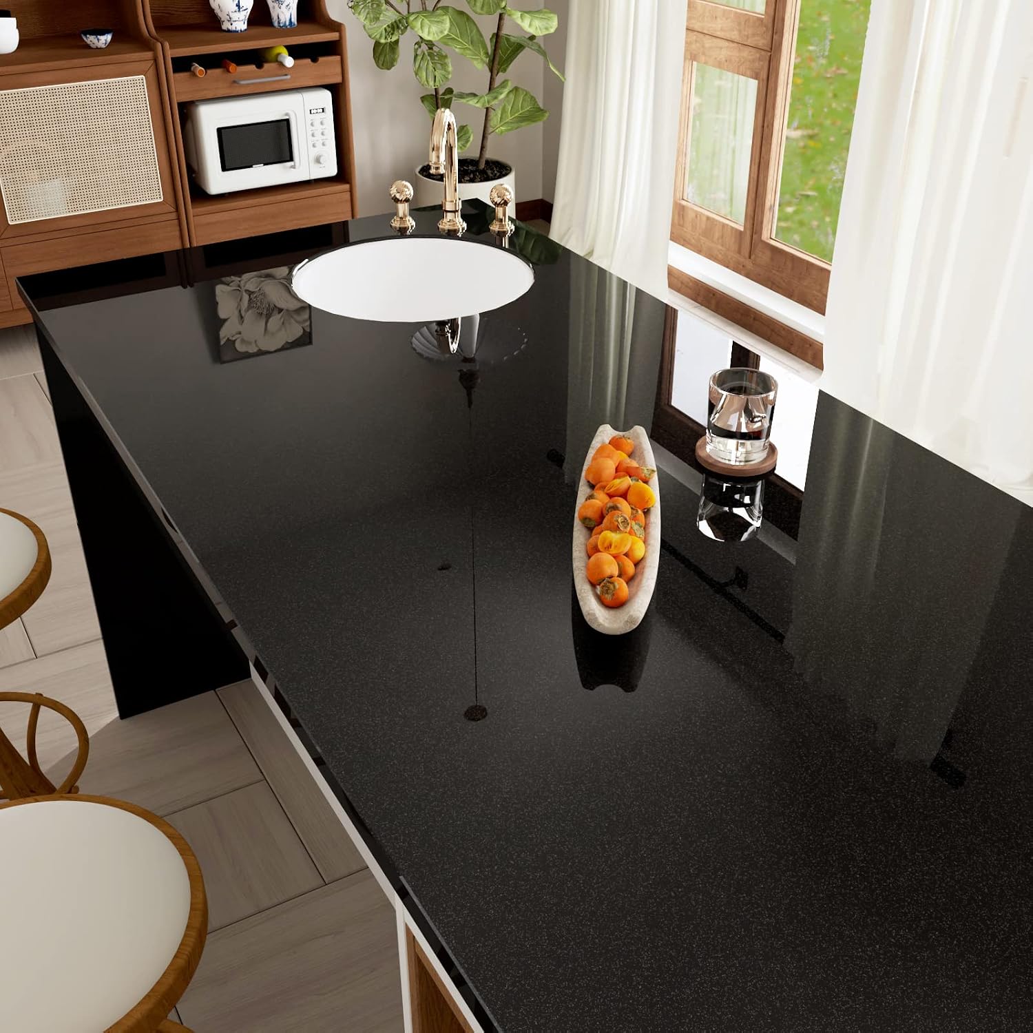Wallercity Shiny Black Contact Paper Glossy Peel and Stick Wallpaper Waterproof Contact Paper for Countertops Removable Self Adhesive Glitter Wallpaper for Kitchen Cabinets Bathroom 15.8 x 315 Inches