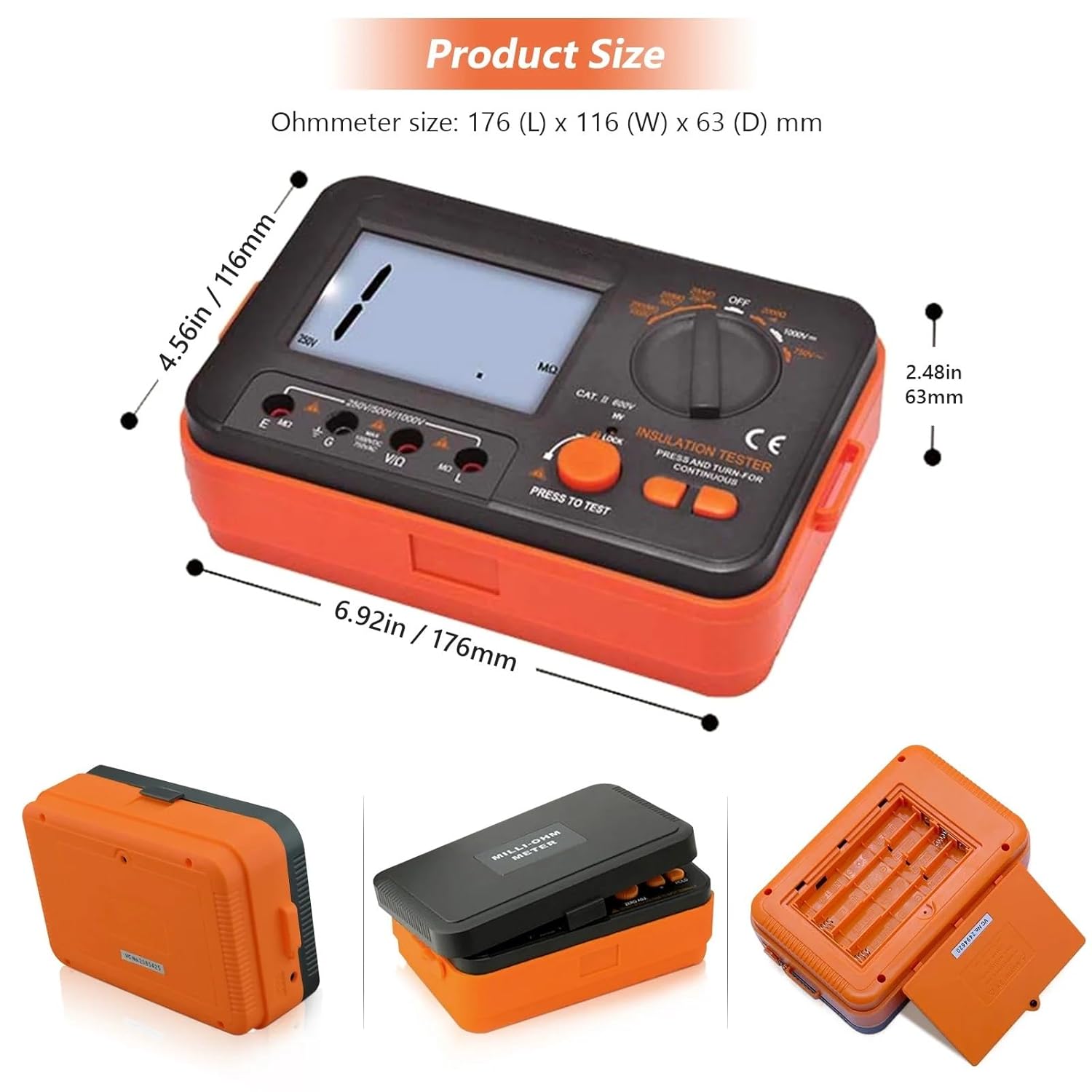 Digital Megometer Meter Insulation Tester DCV ACV Resistance 0-2000M High Voltage Portable Multimeter DC 250/500/1000V AC 750V Measuring inductance