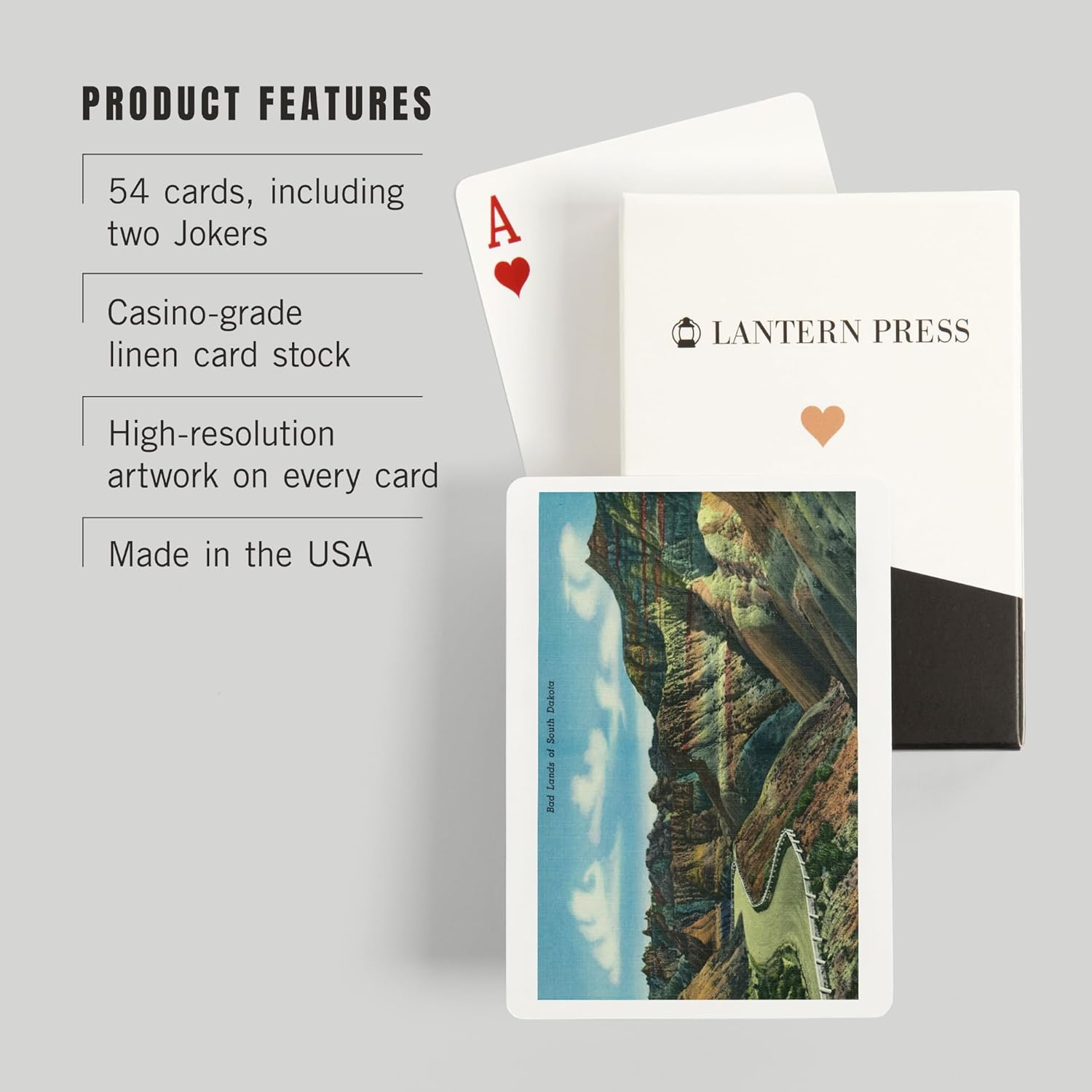 Lantern Press Badlands National Park, South Dakota, General View of The Badlands, 52 Playing Cards for Adults, Poker Size Card Deck