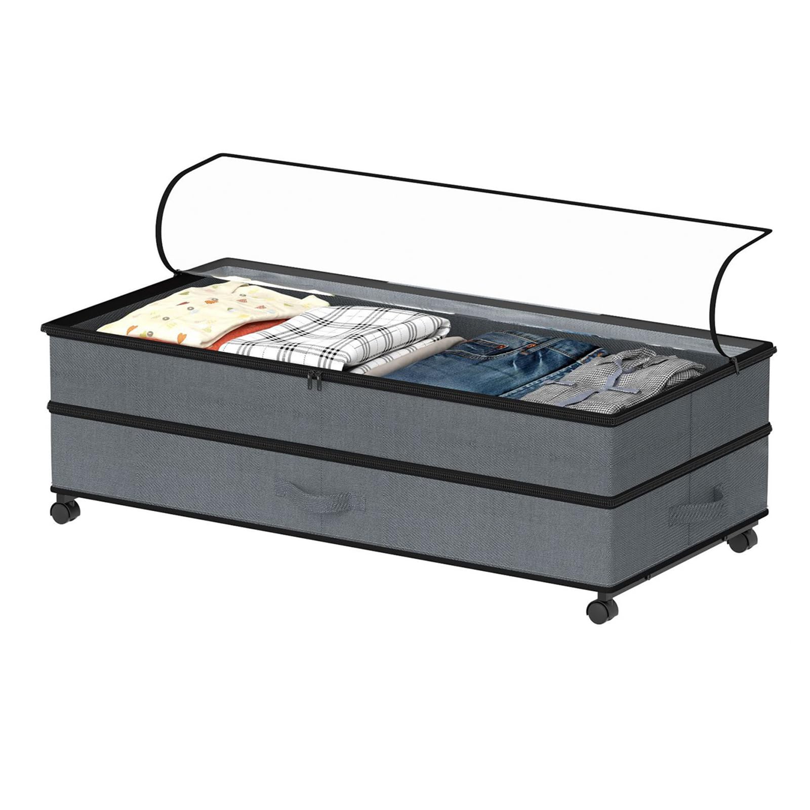 JAOGAUS Cajones de almacenamiento de cama con ruedas, paquete de 2 unidades, 72 L, XXL, ajustables, 25 cm de altura con tapa, caja de almacenamiento de dormitorio que ahorra espacio para ropa, zapatos