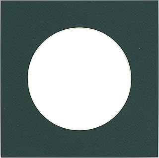 12x12 Mat Bevel Cut for 8x8 Photos - Precut Forest Green Circle Shaped Photo Mat Board Opening - Acid Free Matte to Protect Your Pictures - Bevel Cut for Family Photos, Pack of 1 Matboard