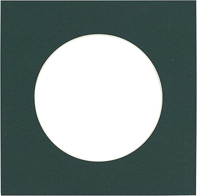 11x11 Mat Bevel Cut for 7x7 Photos - Precut Forest Green Circle Shaped Photo Mat Board Opening - Acid Free Matte to Protect Your Pictures - Bevel Cut for Family Photos, Pack of 1 Matboard