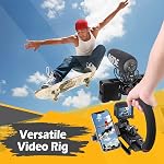 Zeadio Triple Hot-Shoe Mounts Handheld Stabilizer with Smartphone Holder Mount+360° ball head mount, Video Stabilizing Handle Grip for Canon Nikon Sony DSLR Action Camera Camcorder and all Smartphones