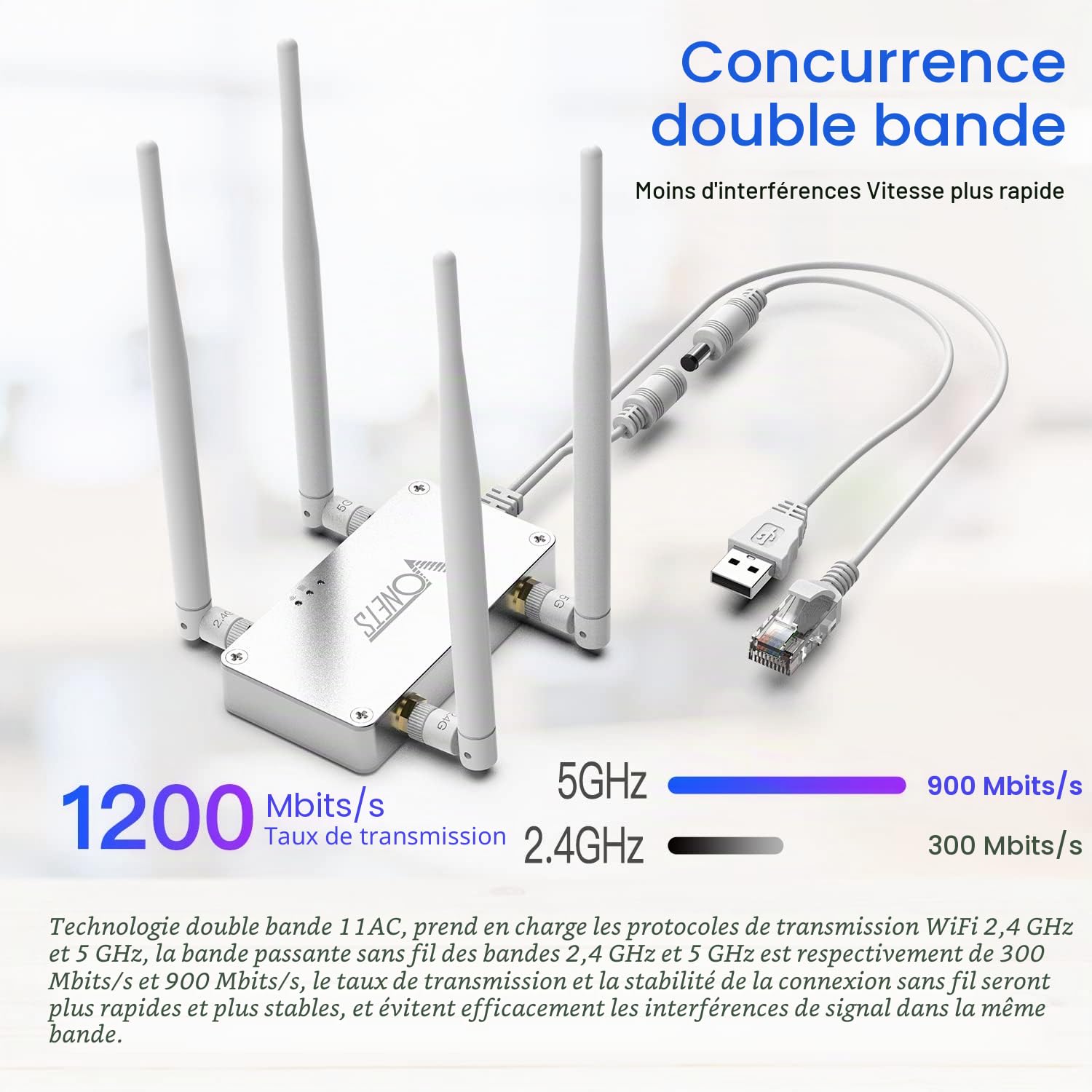 Vonets VBG1200 2,4 GHz et 5 GHz, AC1200, Pont routeur et répéteur Industriel, adapté aux systèmes de sécurité, aux balances électroniques et aux équipements médicaux