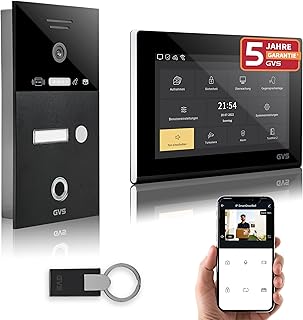 GVS - IP Video Türsprechanlage mit Türöffner, Fingerprint & RFID, HD Kamera, 1x 7 Zoll Monitor & App - Smarte Video Türklingel mit Kamera & Gegensprechanlage für 1 Familienhaus (AVS5284U)