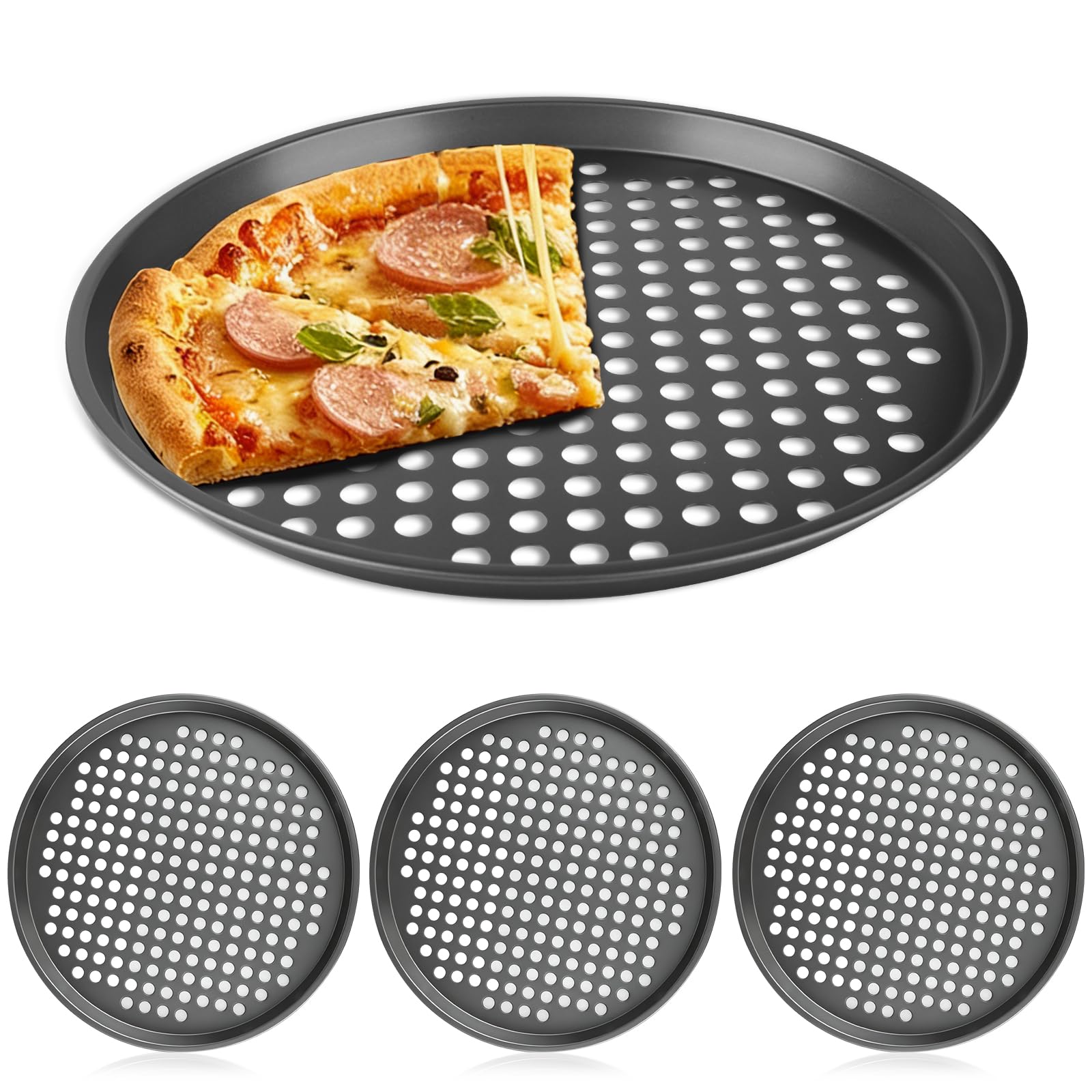 Lot de 4 plaques à pizza rondes perforées - Diamètre : 29 cm - Résistantes à la chaleur - Pour four à pizza et four jusqu'à 230 °C