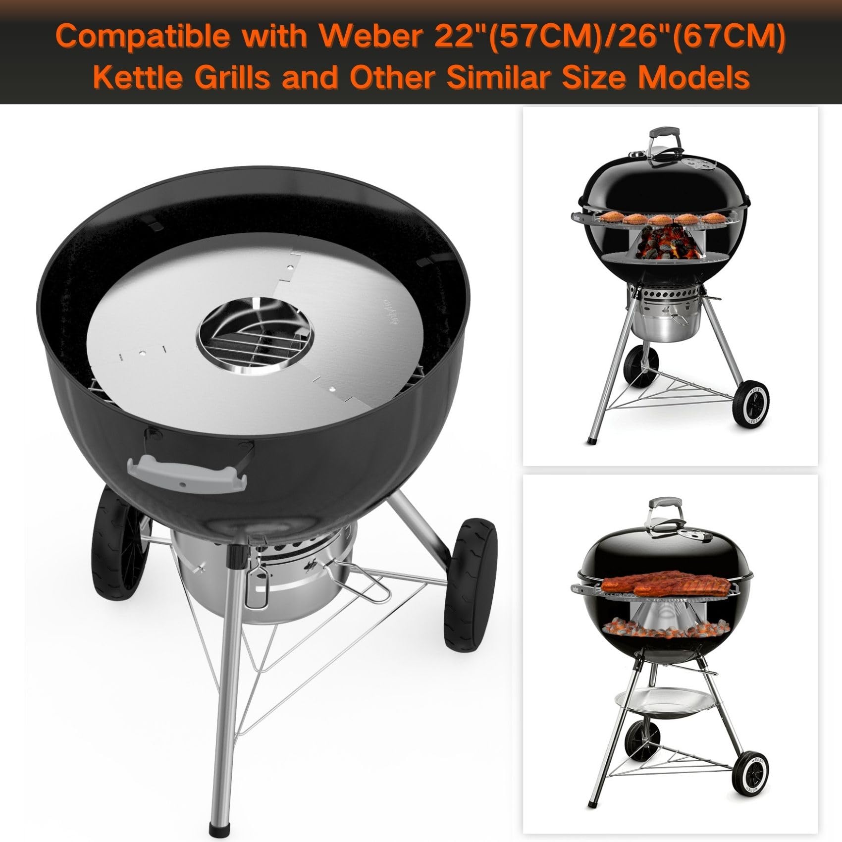 onlyfire Dispositivo di Gestione del Calore del Carbone con Serbatoio d'Acqua Staccabile per Weber Kettle Barbecue a Carbone da 57&67 cm, Charcoal Heat Controller, Ricambio per Weber 7666
