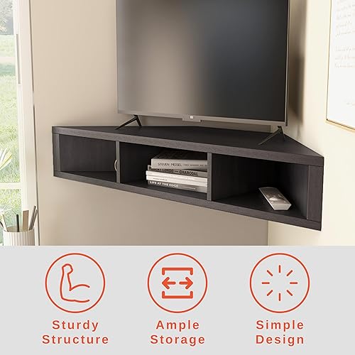 Miniatura 8 de 247 Shop at Home Moderno soporte de TV flotante francés de 47 pulgadas con almacenamiento, estante de esquina flotante para pared, centro de