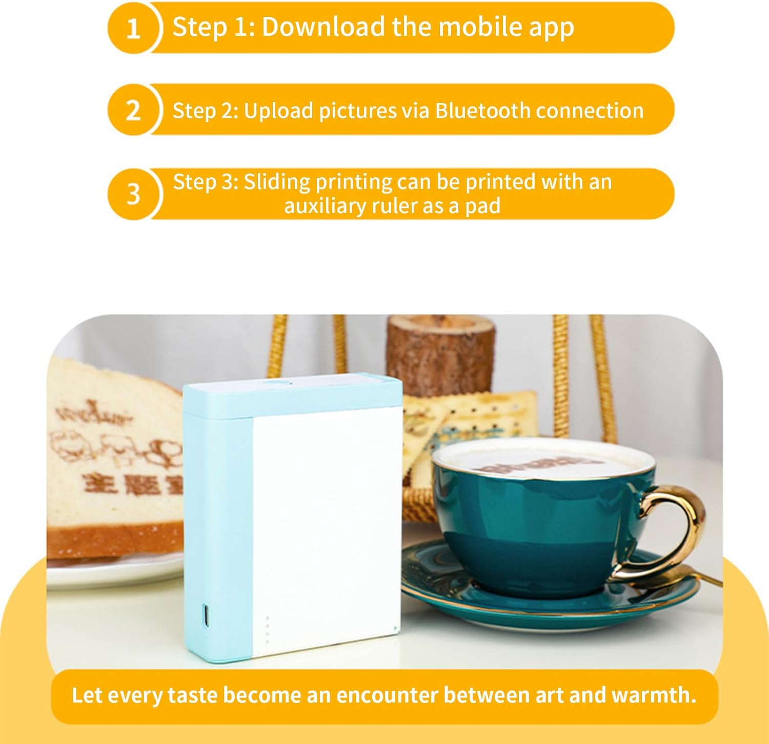 Food Coffee Printer Mobile Color Small Handheld Printer Edible Food Printing Decorative Coffee Cake Candy Candy Bags for Special Occasions