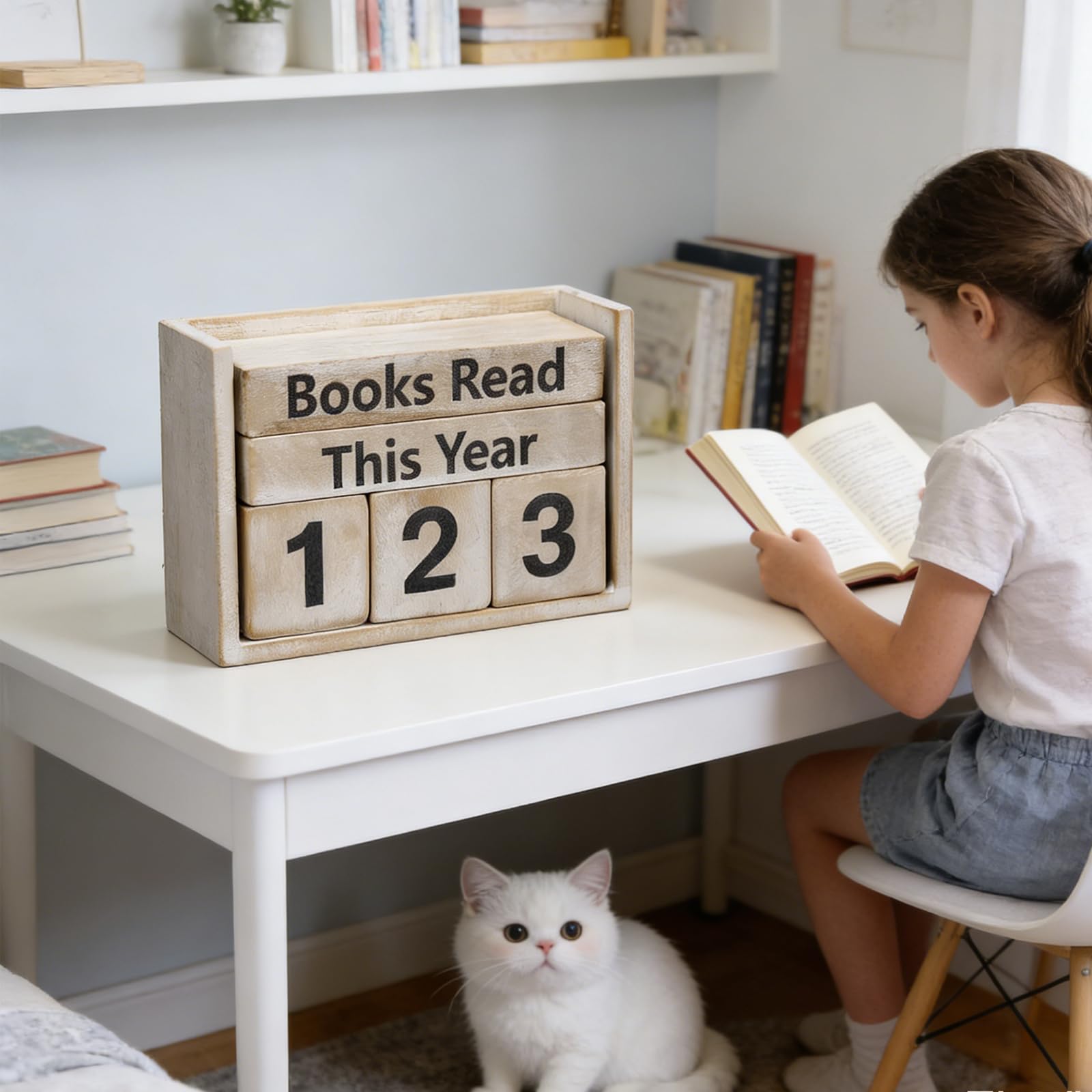 Books Read This Year Counter – znak śledzenia książek z kostkami numerycznymi, wyzwanie czytania prezent dla moli książkowych, miłośników bibliotek, nauczycieli - dekoracja półki na książki i biurka