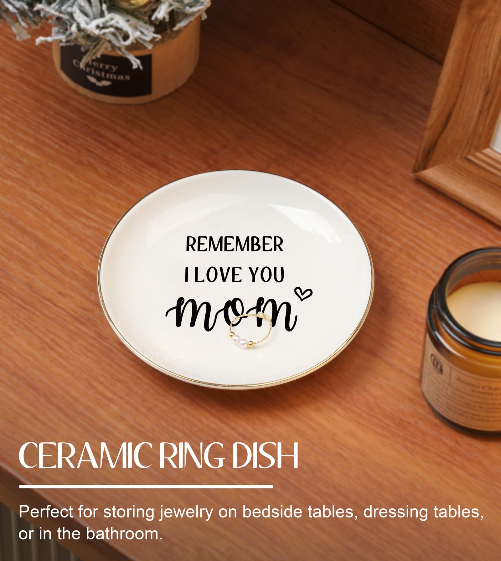 Mothers Day Mom Gifts from Daughter Son, Ceramic Ring Dish Jewelry Tray for Mother Birthday