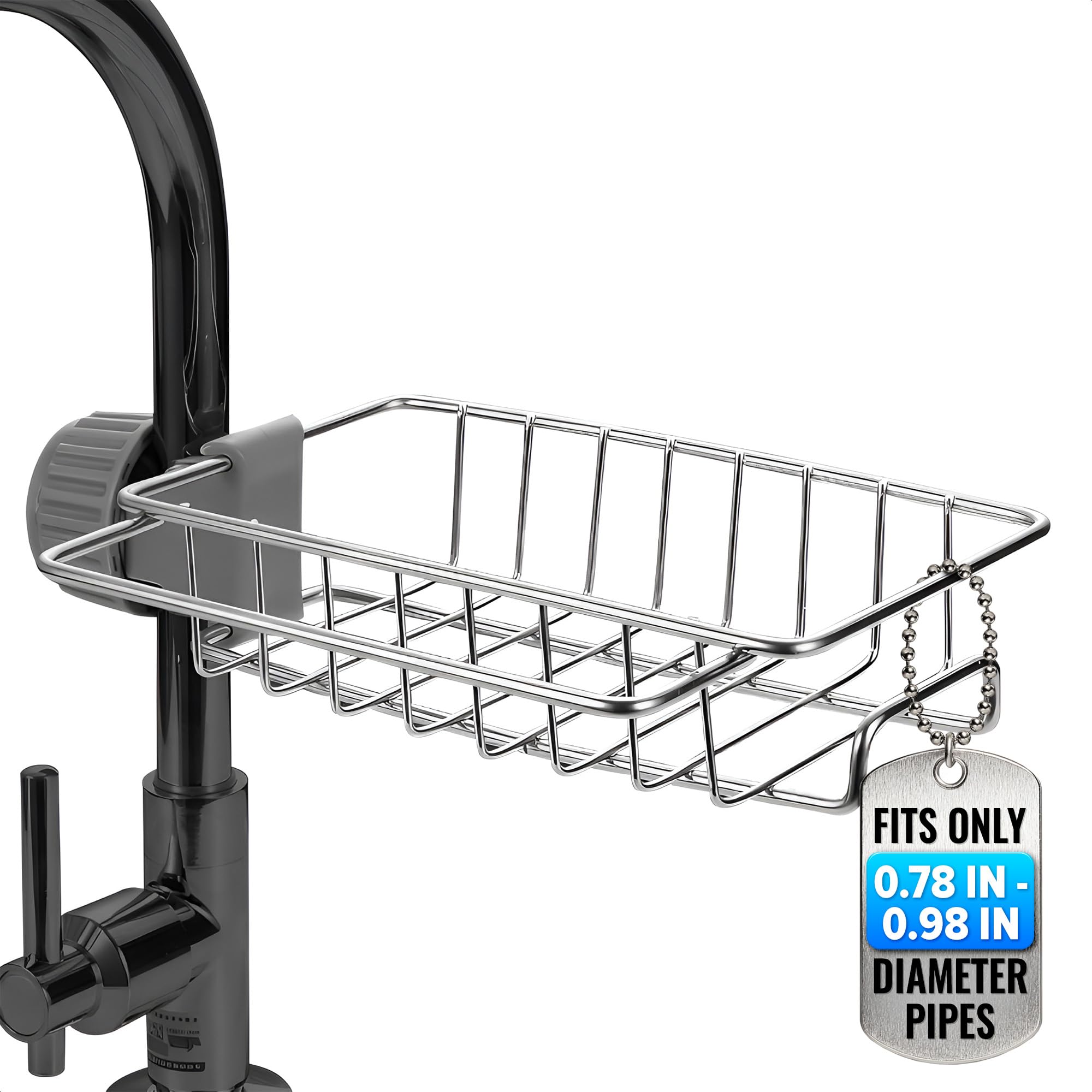 AZZORI Kitchen Sink Faucet Organizer - Stainless Steel Kitchen Sink Sponge Holder Around Faucet Rust-Resistant 360 Rotating Design