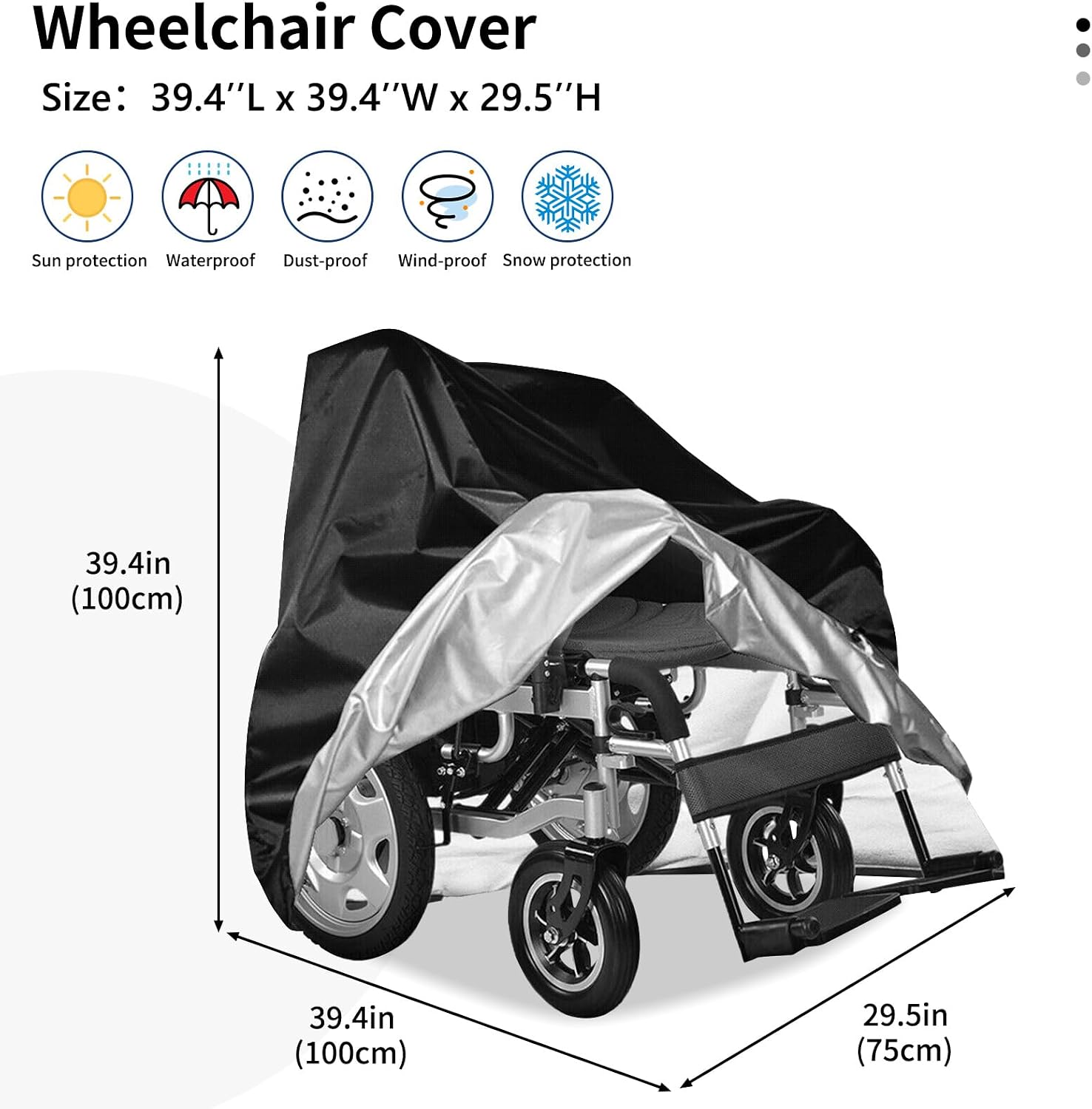 AKEfit Wheelchair Cover,420D Dust,Rain,Stain and Snow Electric Wheelchair Cover for Indoor & Outdoor,39.4''L X 39.4''H X 29.5''W-Black