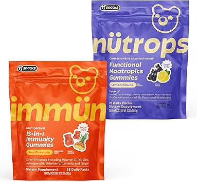 Gruns Sugar Free Immunity Gummies & Lions Mane Mushroom Gummies Bundle - Brain & Immune Support Supplement