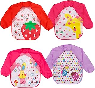 بافتات أطفال من مادة ايفا مقاومة للماء بأكمام طويلة من 4 قطع، بافتة طعام للجنسين، بافتة لطيفة وجميلة للأطفال الرضع من عمر 6 أشهر إلى 3 سنوات، متعددة الألوان، مقاس واحد من اليكدون, متعدد الألوان