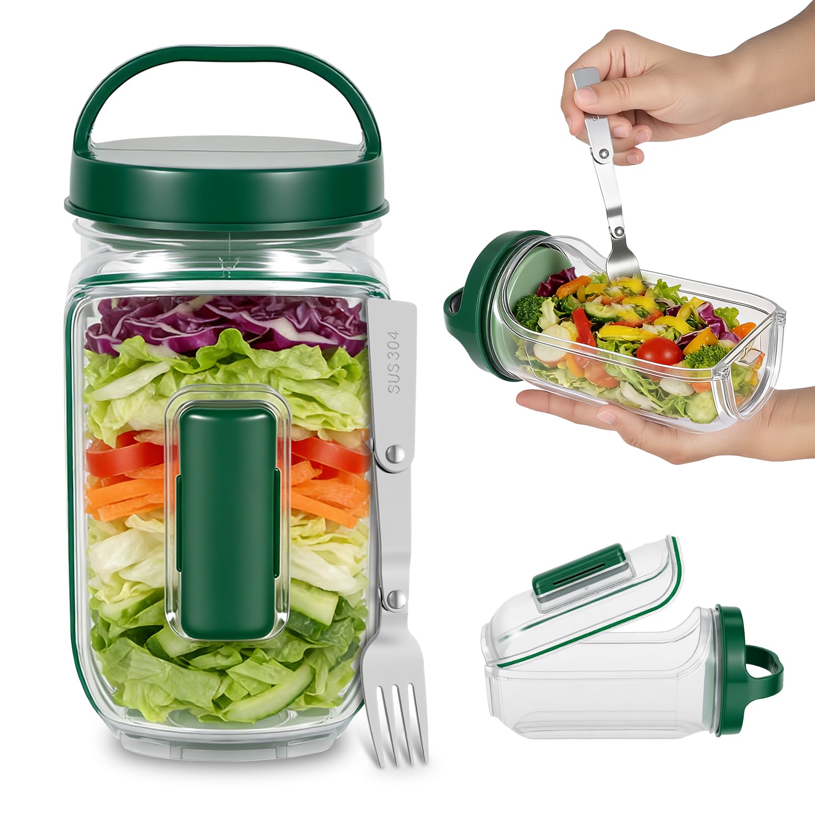 RHAIQBVC Salad Pod Jar Reusable Vegetable Fruit Container Layering Salad Pod with Dressing Cup Portable Leakproof Salads Containers for Office Picnic Camping(Style A)