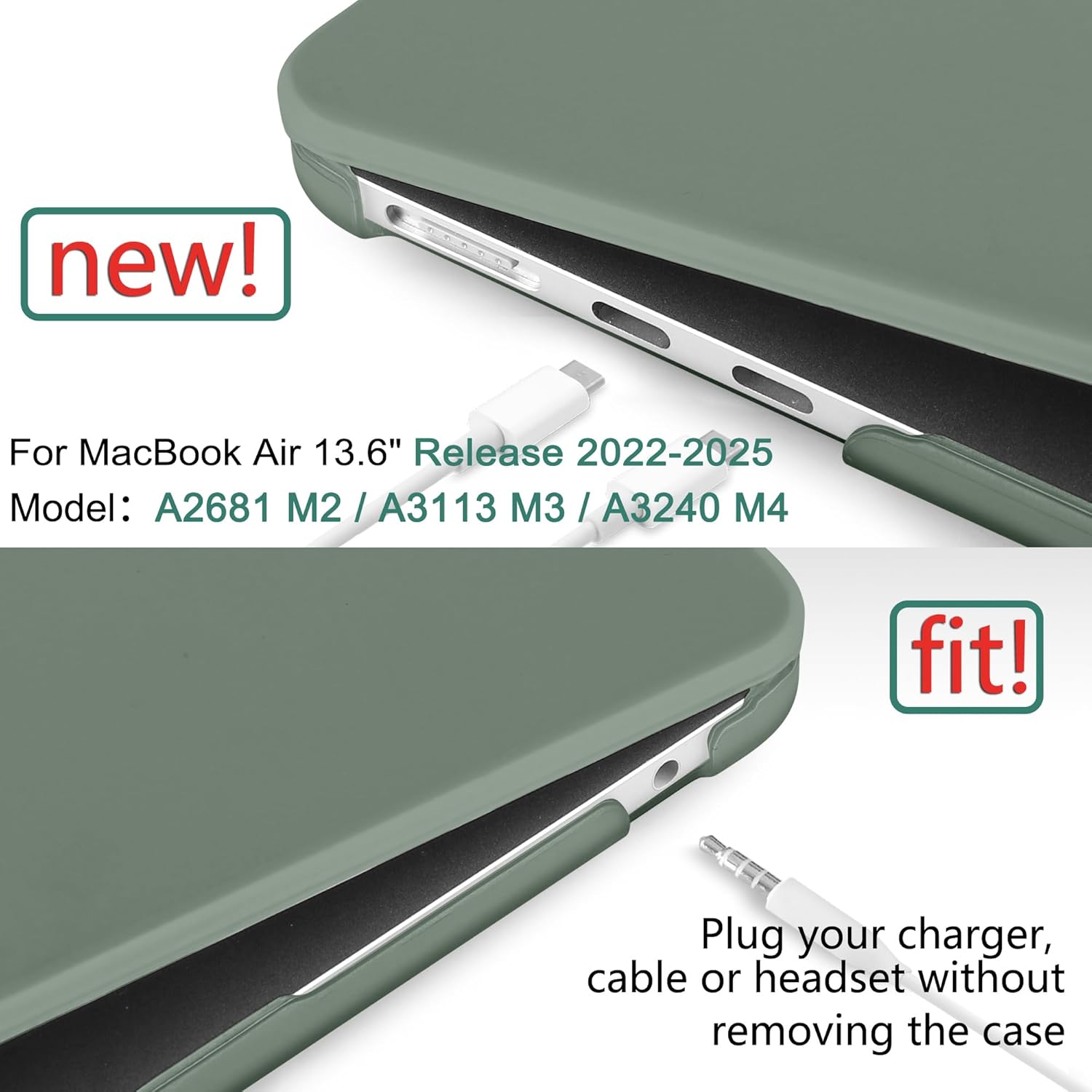 DONGKE Compatible with MacBook Air 13.6 inch Case M4 M3 M2 2025 2024 2023 2022 A3240 A3113 A2681, Plastic Hard Shell & Keyboard Cover for MacBook Air M4 13 inch Case, Midnight Green - Image 2