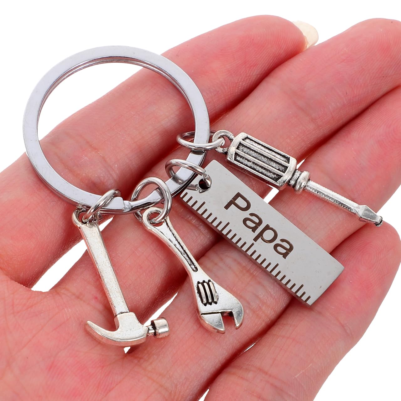Happyyami Portachiavi in Acciaio Resistente Per Festa Del Papà Design Martello Cacciavite Chiave Inglese Regalo Per Uomo Decorazione Per Chiavi Argento