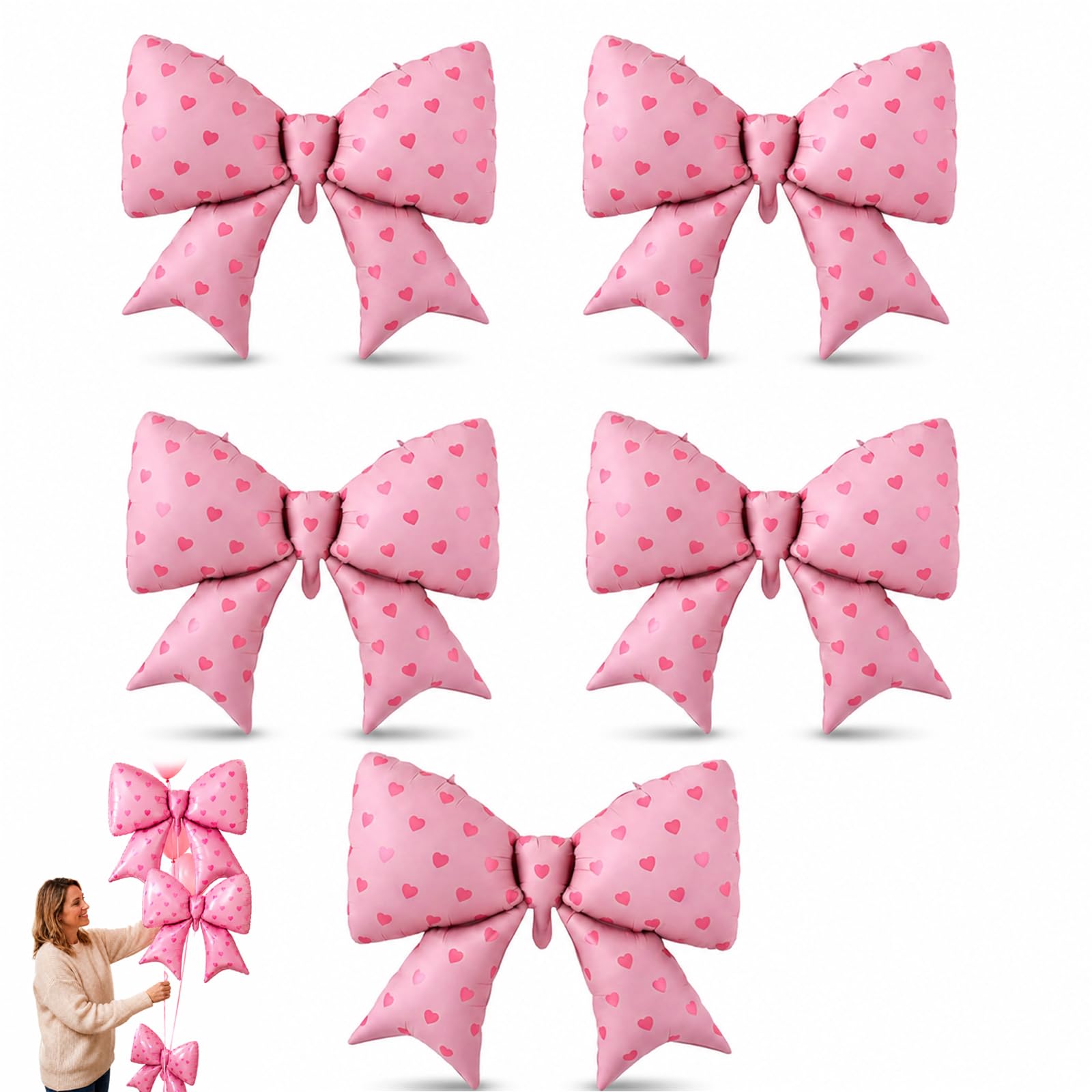Bow Balloons, Pink Bow Balloons and Bow Decorations for Parties, Large Pink Bow Balloon Decor with 98 cm by 74 cm Dimensions