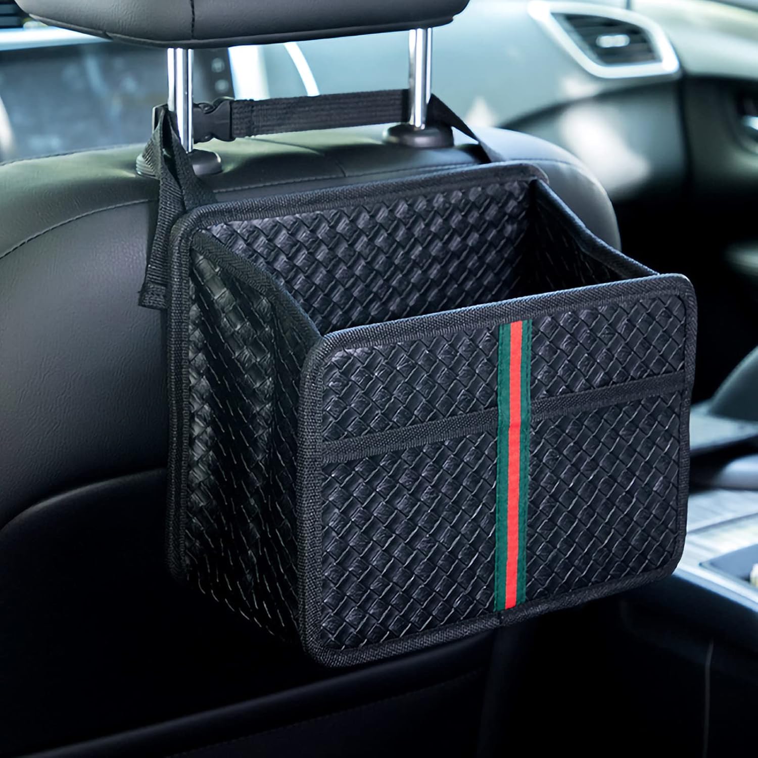 Car Back Seat Organizer, Premium PU Leather Front-Backseat Car Organizer, Ultra-Durable Foldable Multi-Function - Universal Hanging Car Seat Organizer for Kids & Adults : Automotive