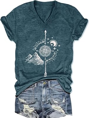 Women's T-Shirts V-Neck Dragonfly Tee Cute Summer Graphic Shirts Vintage Boho Flowers Short Sleeve T Shirt