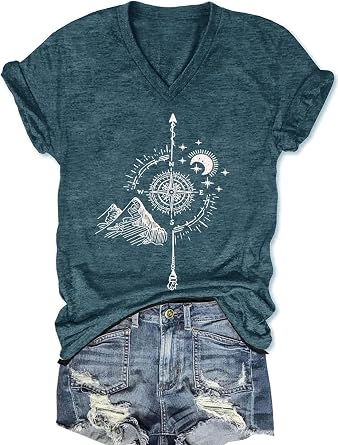 Womens T-Shirts V-Neck Dragonfly Tee Cute Summer Graphic Shirts Vintage Boho Flowers Short Sleeve T Shirt