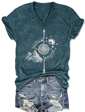 Womens T-Shirts V-Neck Dragonfly Tee Cute Summer Graphic Shirts Vintage Boho Flowers Short Sleeve T Shirt