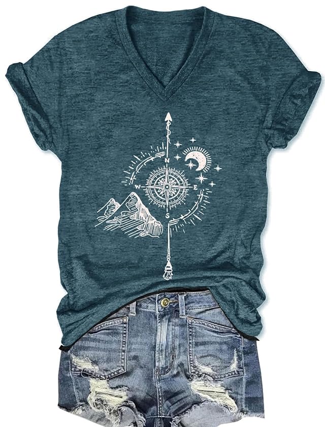 Womens T-Shirts V-Neck Dragonfly Tee Cute Summer Graphic Shirts Vintage Boho Flowers Short Sleeve T Shirt