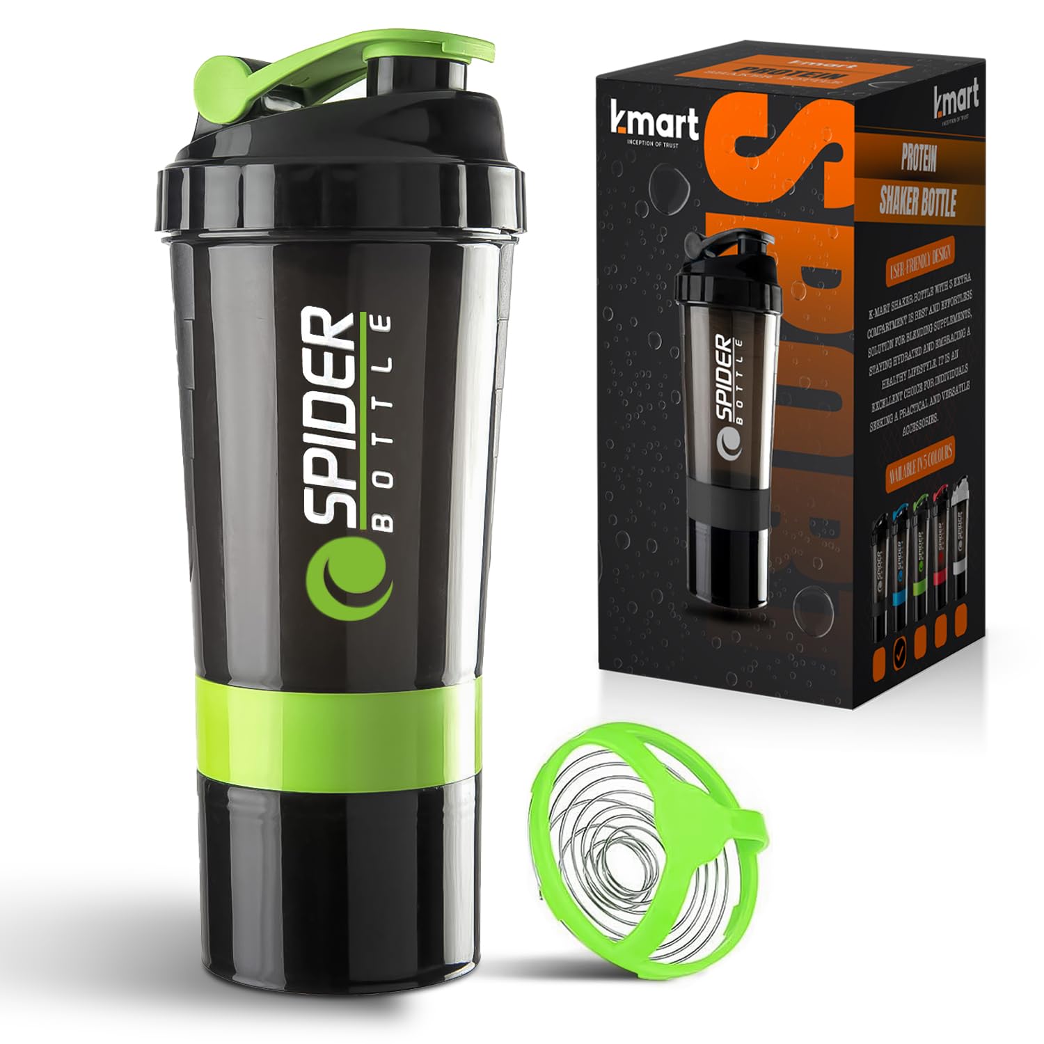 Protein Shaker Bottle 500ml with Extra Compartment | BPA-Free Protein Bottle Shaker for Protein Shakes | Leak Proof & Dishwasher Safe | Protein Shake Gym Bottles for Men & Women (Green)