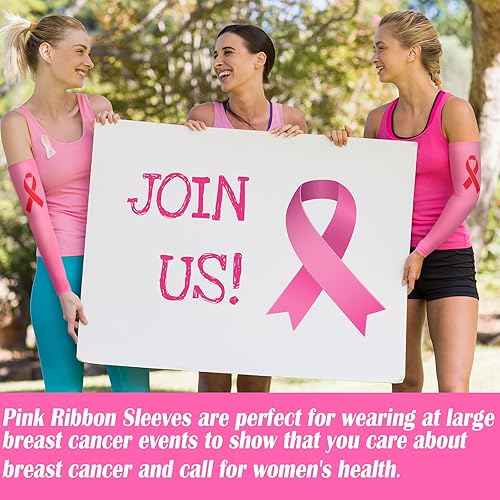 Miniatura 3 de Ceenna 8 pares de mangas de concienciación sobre el cáncer de mama, mangas atléticas rosas para brazos, manga de compresión con cinta rosa, Estilo