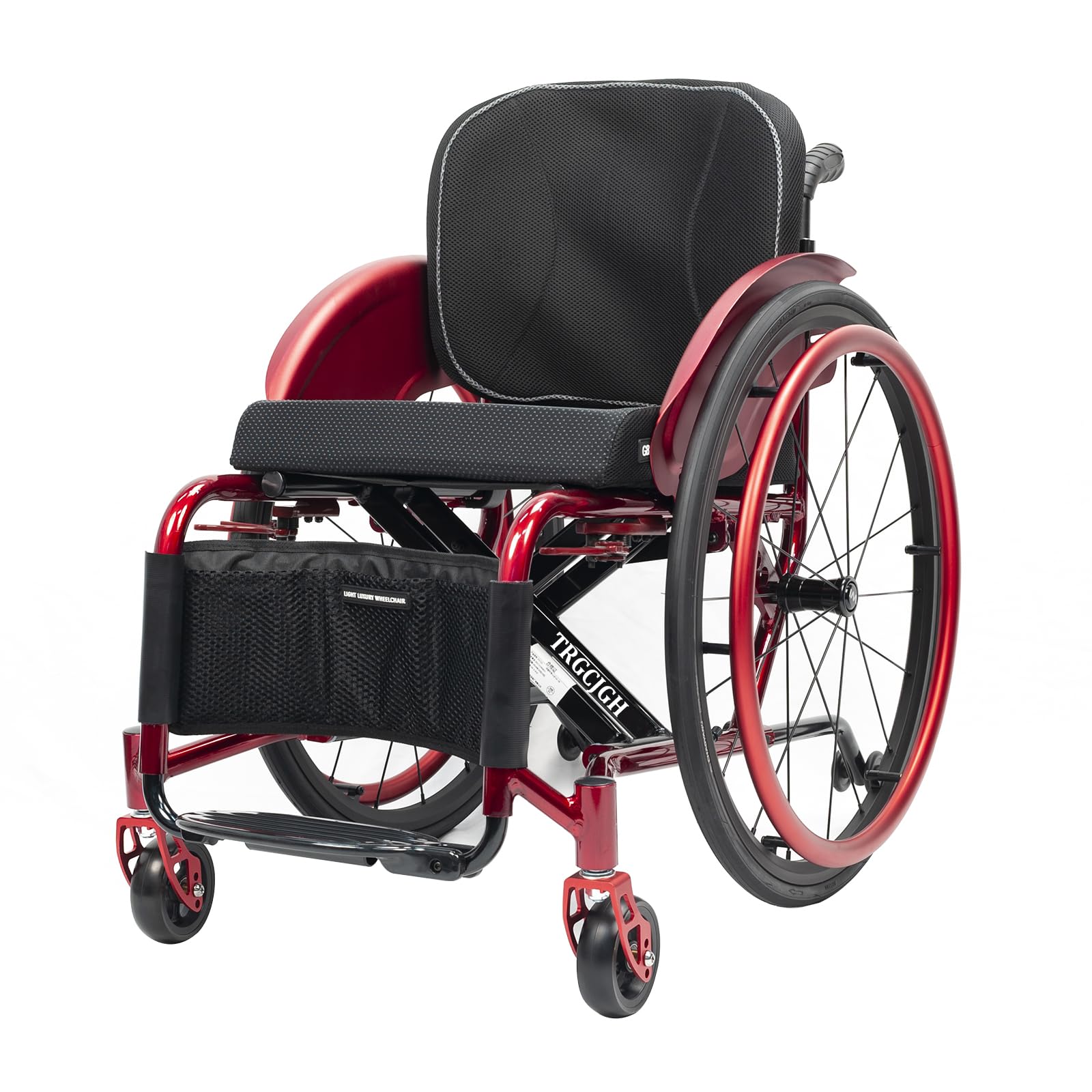 Sedia A Rotelle Reclinabile Pieghevole, Alluminio, Cintura di Sicurezza, Sgancio rapido, Freno Manuale,Poggiapiedi Pieghevoli(42cm/16.5in Seat,Red)