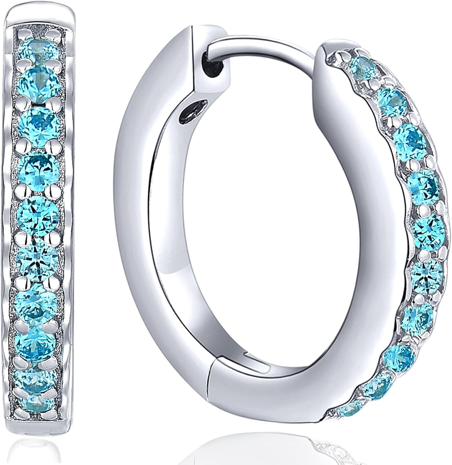 YL Round Huggie Earrings 925 Sterling Silver Halo Hoop Earrings Birthstone Jewelry for Women