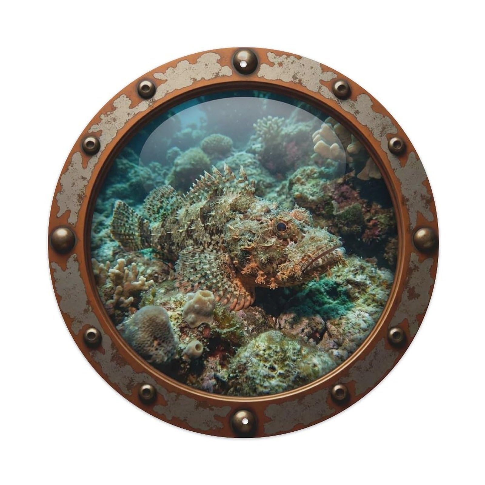 Vintage Porthole Scorpionfish Nautical Window View Metal Tin Sign