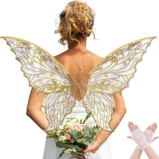 Fairy Wings for Women with Lace Gloves, Butterfly Cosplay Wings,Iridescent Costume Wings for Party Photography Adult Dress Up - Buy now