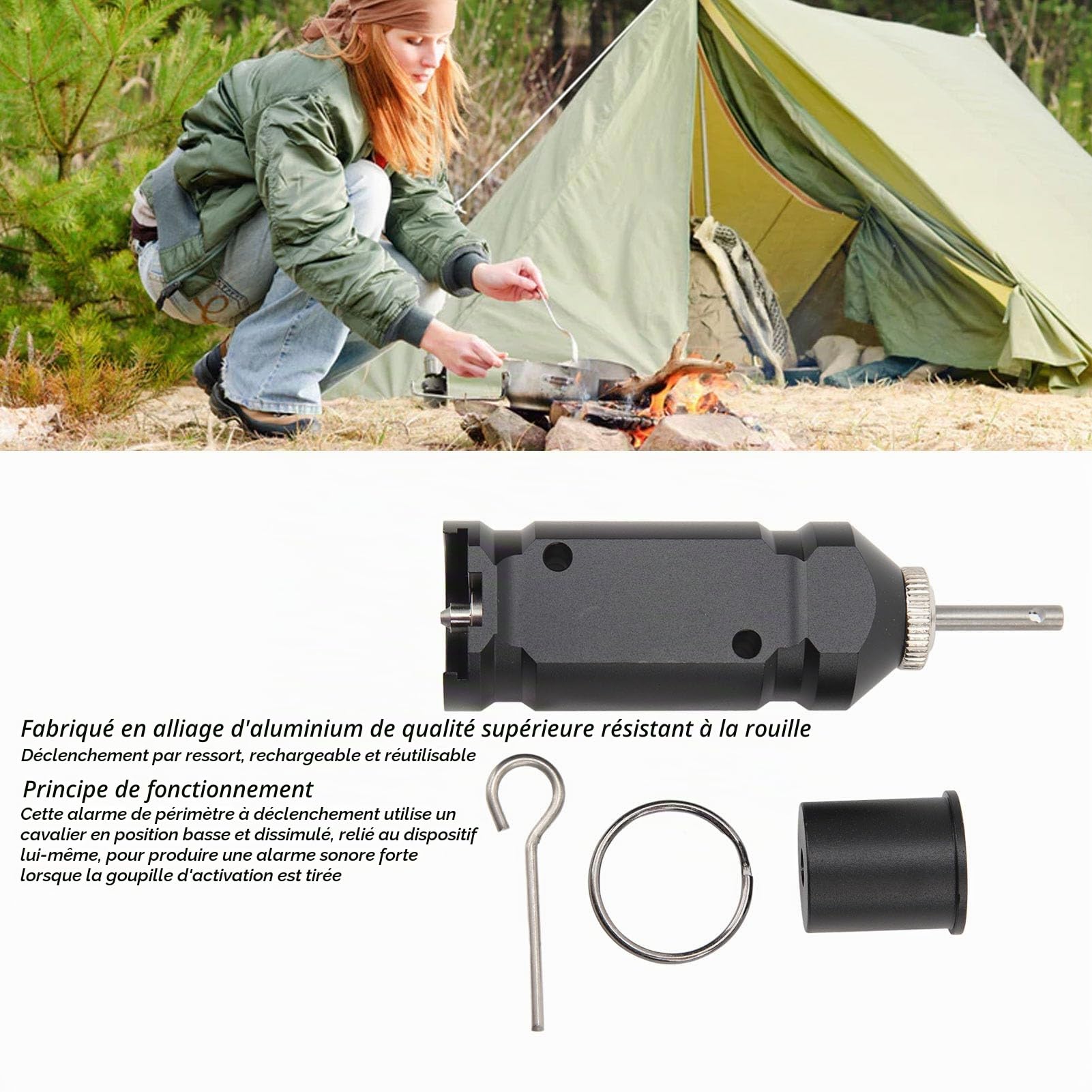 Dpofirs Alarme de Voyage de Camping Facile à Installer, Fiable et Réutilisable, Dissuasion Efficace pour Les Fermes de Campings Résidentiels
