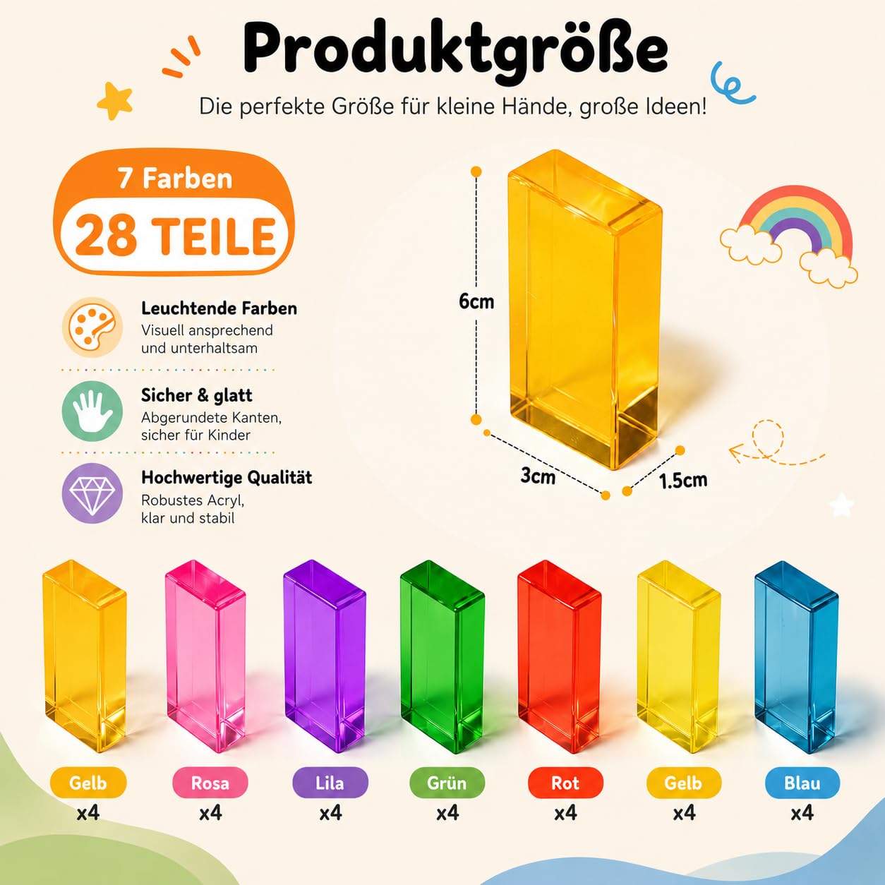 28 części akrylowe klocki Domino (7 kolorów)