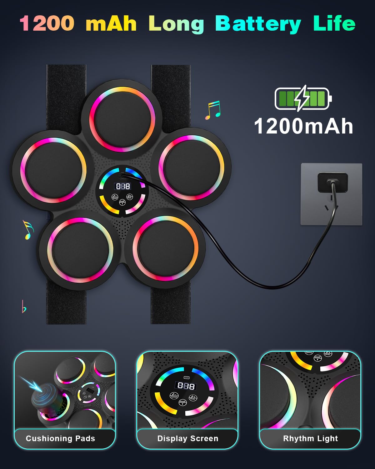 AONESY Musik-Boxmaschine für Erwachsene, 6+2 Ziele Bluetooth-Smart-Box-Trainingsgerät mit LED-Leuchten und Handschuhen, Musik-Boxmaschine mit 9 Modi und 9 Geschwindigkeiten für das Heim-Fitnessstudio