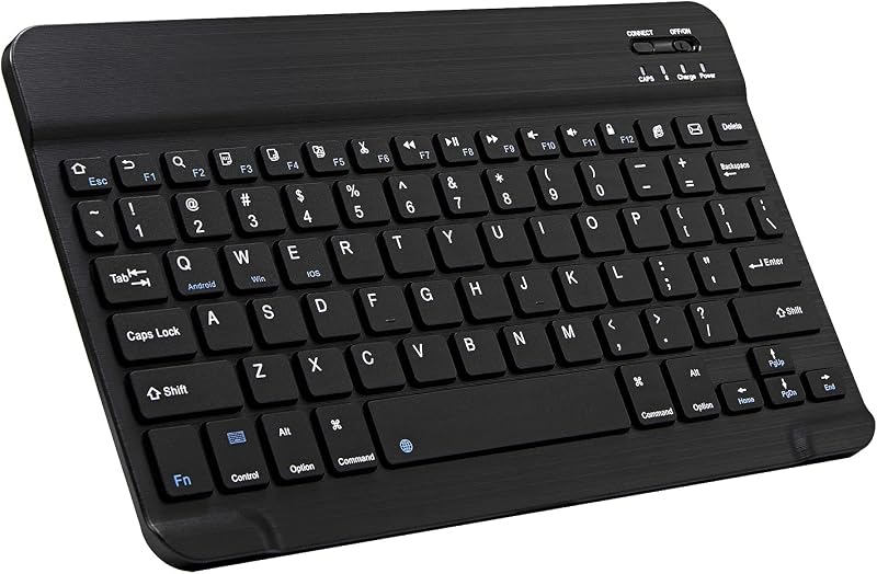 Teclado Bluetooth ultradelgado Mini teclado inalámbrico portátil recargable para Apple iPad iPhone Samsung Tablet Teléfono Smartphone iPadOS iOS Android (10 pulgadas negro)