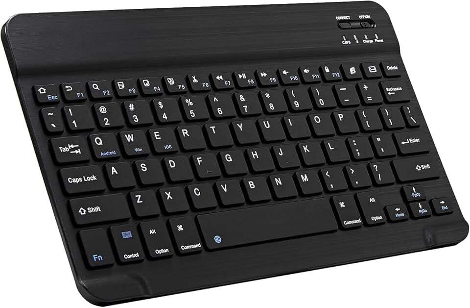 Mini teclado Bluetooth ultrafino portátil recarregável para Apple iPad, iPhone, Samsung, tablet, smartphone, iPadOS, iOS, Android (10 polegadas preto)
