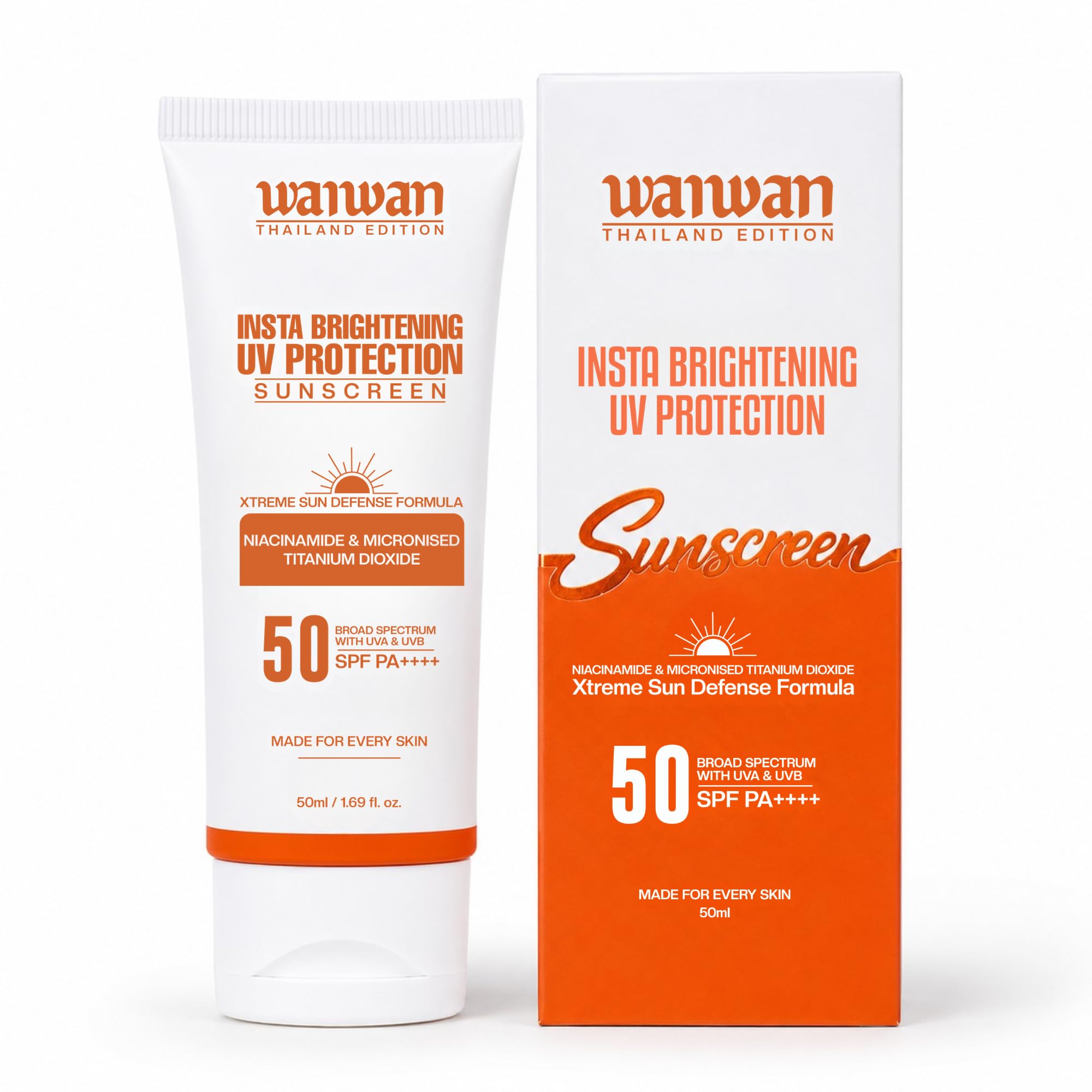 WANWAN-THAILAND EDITION Insta Brightening UV Protection Sunscreen SPF 50 PA++++ for Face, Niacinamide & Micronised Titanium Dioxide, Broad Spectrum UVA & UVB Sun Protection, Lightweight Non-Greasy Formula, Daily Sunscreen for Women & Men, Suitable for All Skin Types, 50ml-image-10