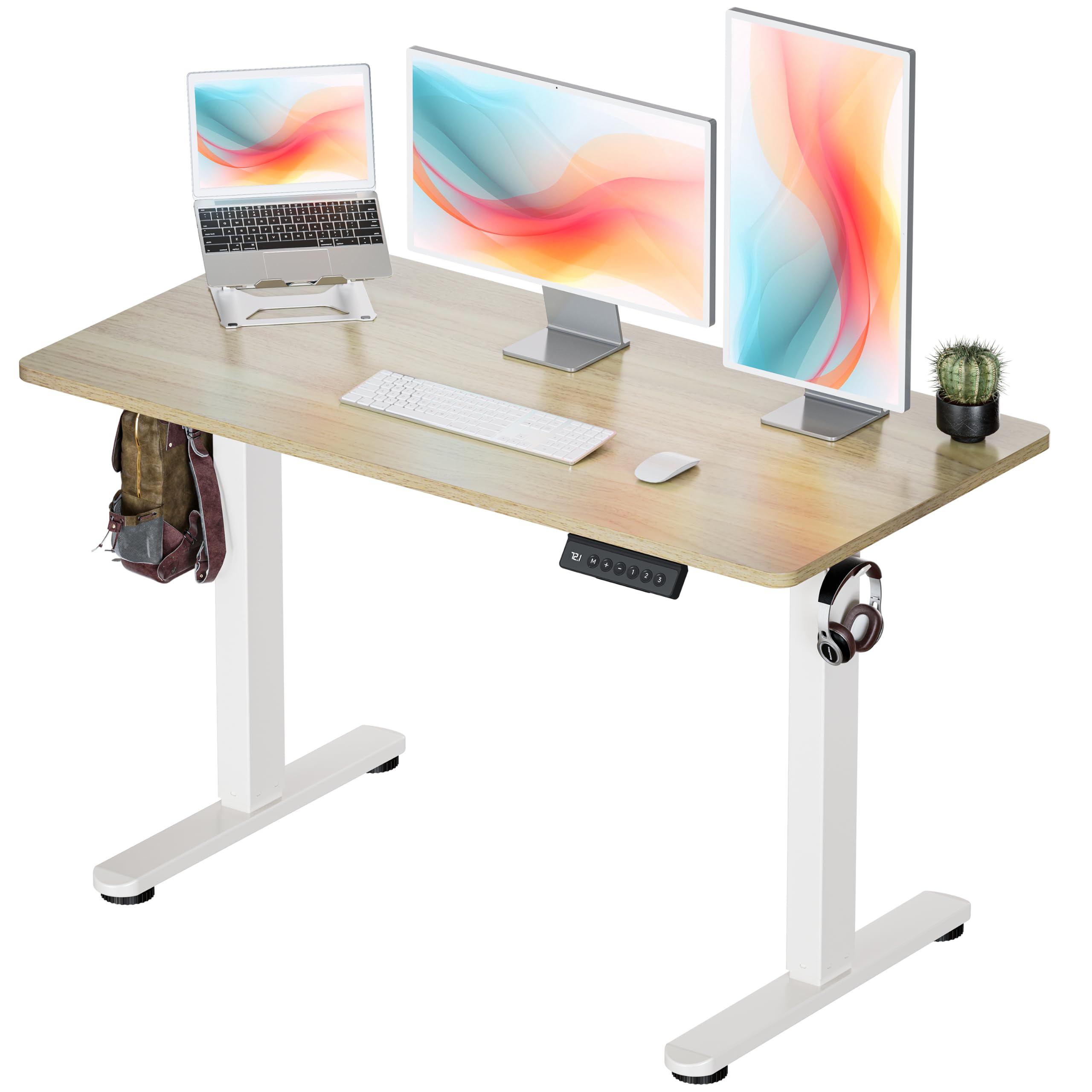 Okin Standing Desk Electric Adjustable Computer Desks, Whole Piece Stand up Desk Office Gaming Home Office Memory Desks 48x24 inches Cream Pecans