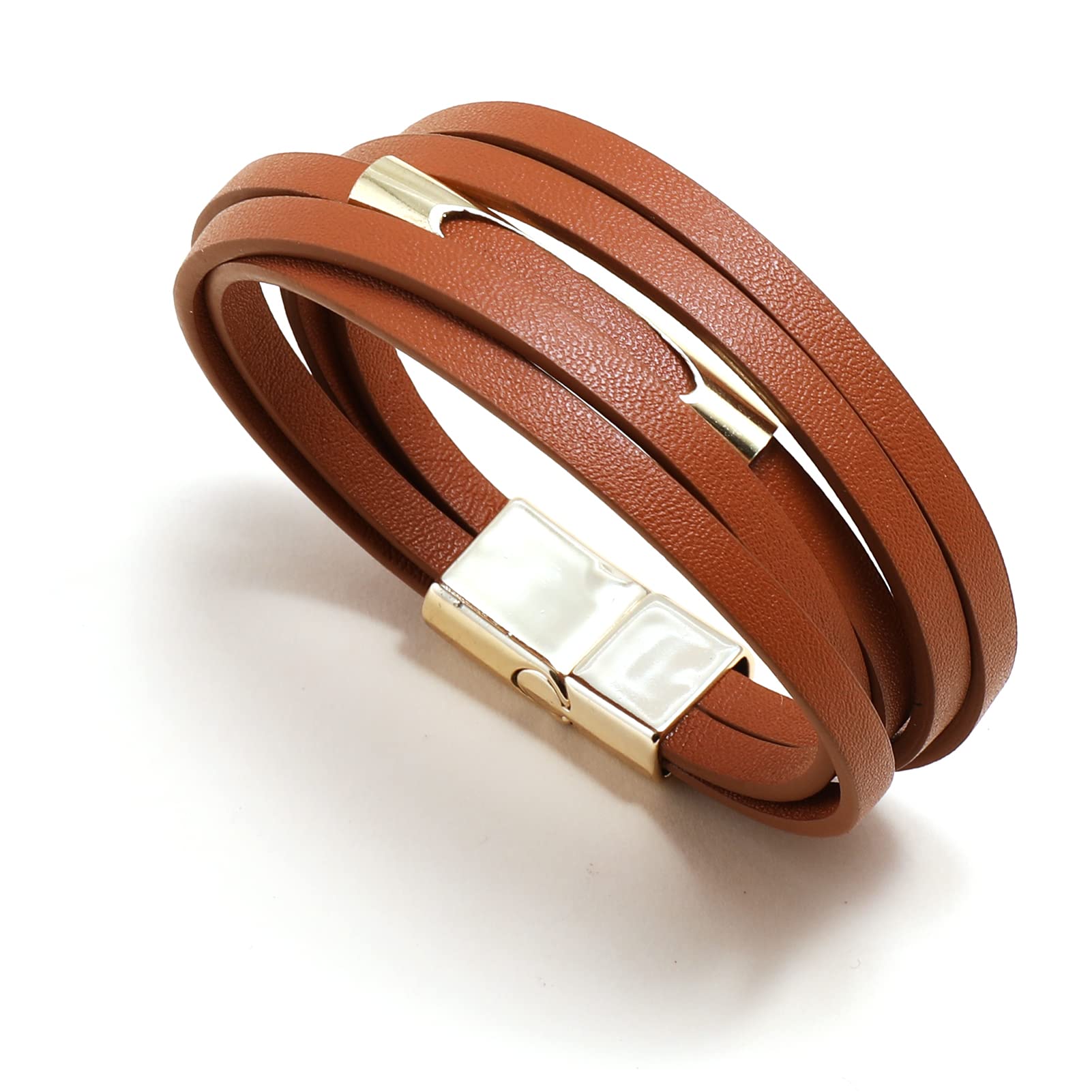 Personality Fashion Leather Bracelets for Women, Solid Color Multi-layer Magnetic Buckle Cuff Bracelet Jewelry