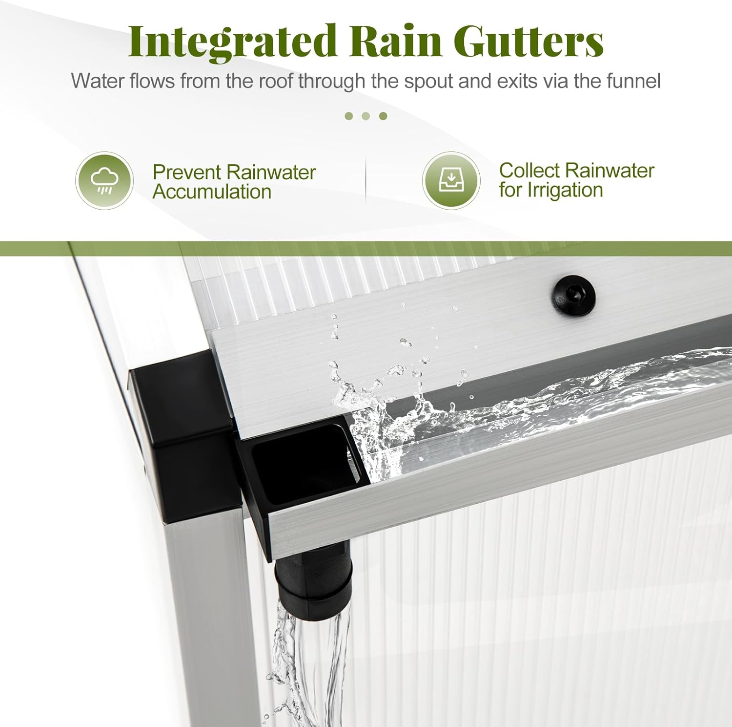 Happygrill Greenhouse, 6 x 8 x 6.5FT Outdoor Polycarbonate Greenhouse w/ Sliding Door, Adjustable Roof Vent, Rain Gutter, Heavy-Duty Aluminum Greenhouses for Outdoors, Garden, Backyard, Patio, Lawn