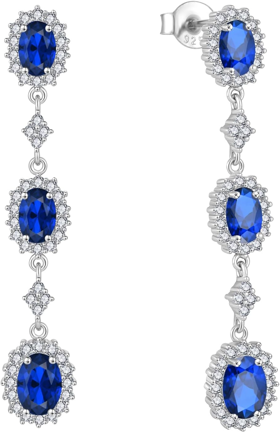 Women 925 Sterling Silver 3 Stone Birthstone Oval Drop Dangle Earrings 5A Cubic Zirconia Jewelry